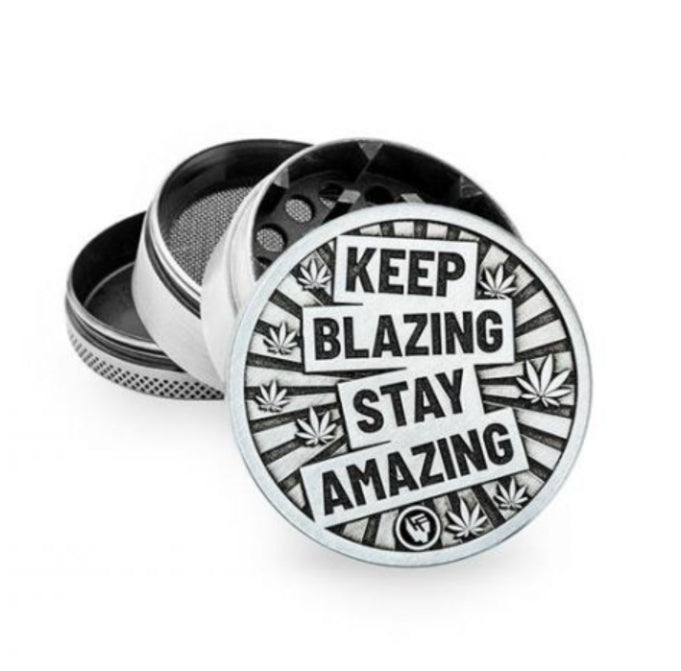 Metall-Grinder "Keep Blazing, Stay Amazing" – 4-teilig